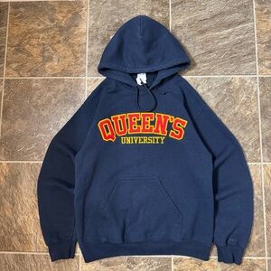 Gildan Queen's University Navy Pullover Hoodie Adult Size Small